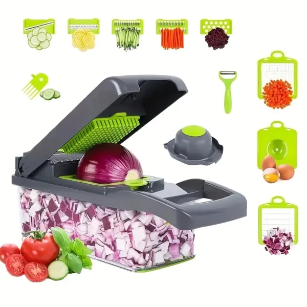 Cortador y Picador de Verduras Multifuncional con Recipiente