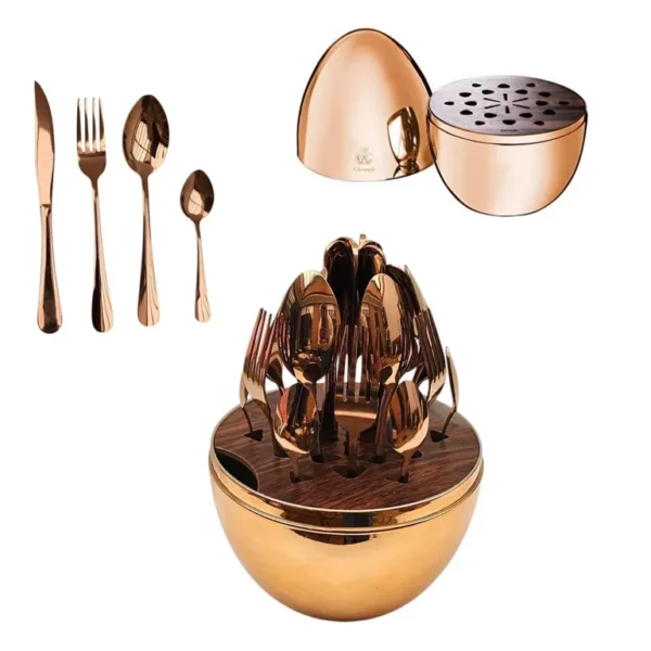 Set de Cubiertos Dorados con Estuche en Forma de Huevo