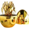 Set de Cubiertos Dorados con Estuche en Forma de Huevo